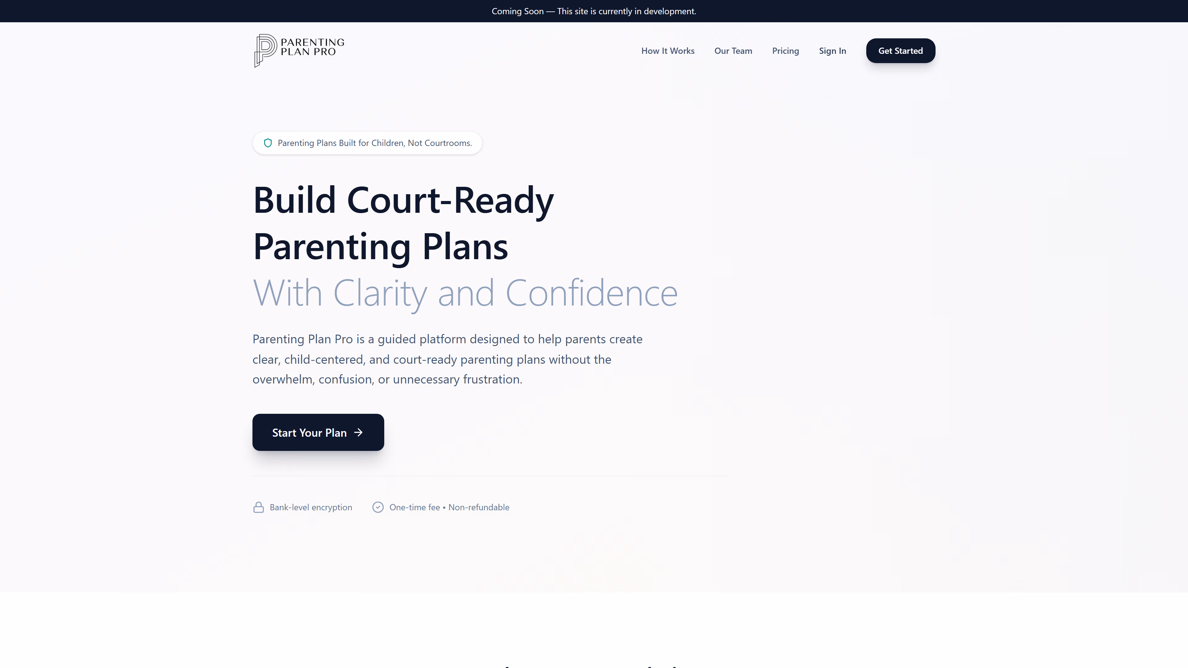 The Parenting Plan Pro landing page rendered on desktop.
