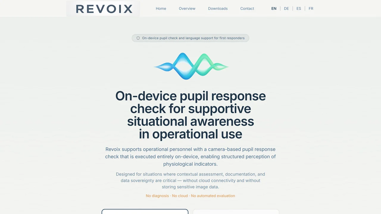 The Revoix product site rendered on desktop.