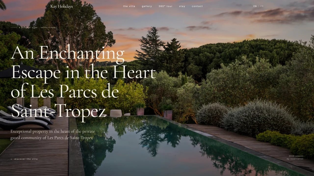 The Villa L’Estagne booking site rendered on desktop.